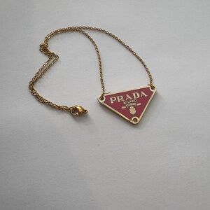 Prada Gold and Red Logo Necklace Upcycled